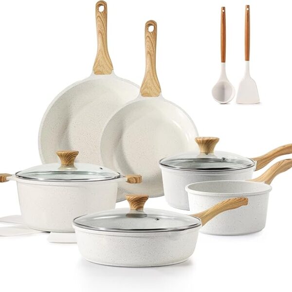 SENSARTE Nonstick Ceramic Cookware Set 16-Piece, Healthy Pots and Pans Set, Non-toxic Kitchen Cooking Set with Stay-Cool Handles,